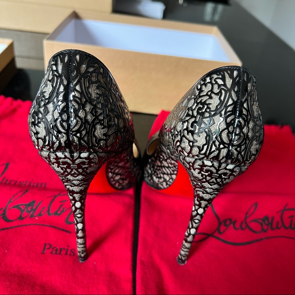💯 Authentic Christian Louboutin So Pretty Black Beige 120 Stiletto Heels 38 US7 - Picture 7 of 13